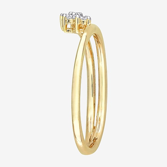 Womens Diamond Accent Natural White Diamond 18K Gold Over Silver Flower Delicate Stackable Ring