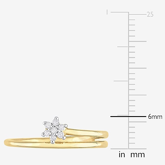 Womens Diamond Accent Natural White Diamond 18K Gold Over Silver Flower Delicate Stackable Ring
