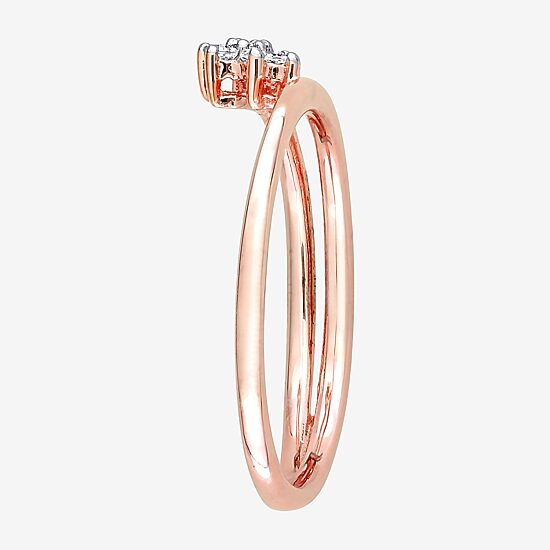 Womens Diamond Accent Natural White Diamond 18K Rose Gold Over Silver Flower Delicate Stackable Ring