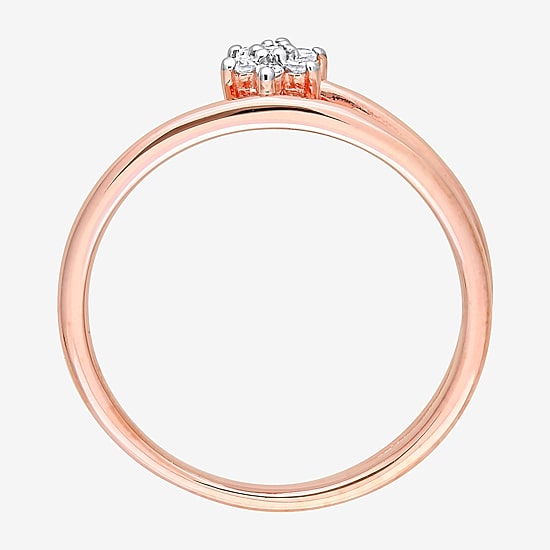 Womens Diamond Accent Natural White Diamond 18K Rose Gold Over Silver Flower Delicate Stackable Ring