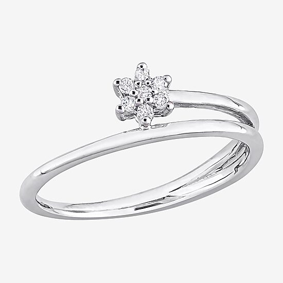 Womens Diamond Accent Natural White Diamond Sterling Silver Flower Delicate Stackable Ring