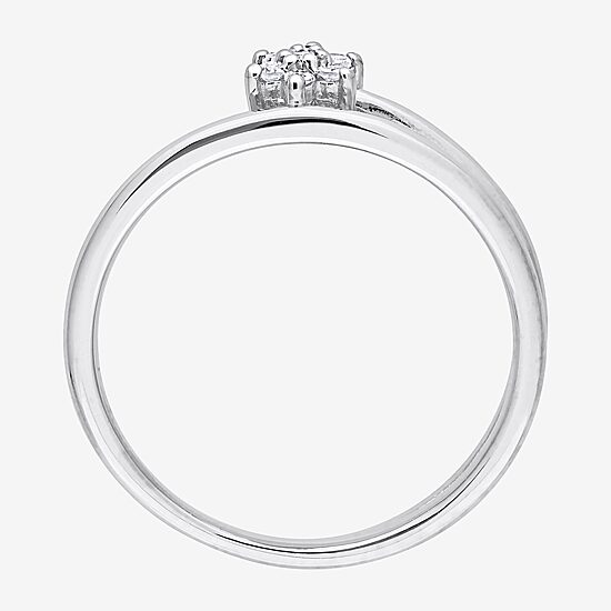 Womens Diamond Accent Natural White Diamond Sterling Silver Flower Delicate Stackable Ring
