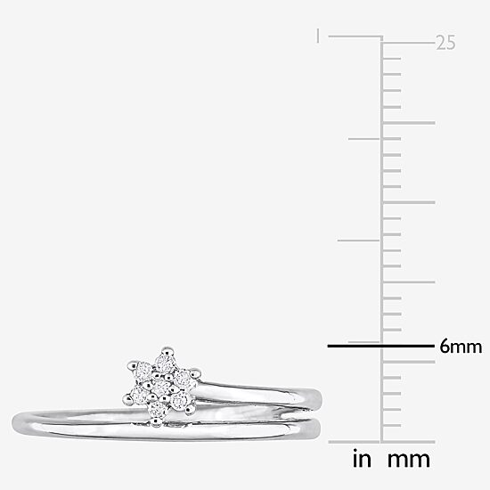 Womens Diamond Accent Natural White Diamond Sterling Silver Flower Delicate Stackable Ring