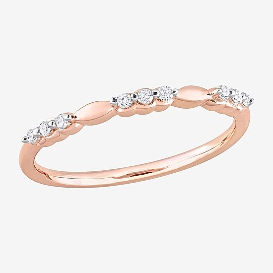 Womens 1/10 CT. T.W. Natural White Diamond 18K Rose Gold Over Silver Delicate Stackable Ring