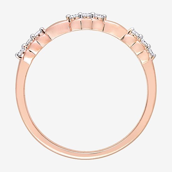 Womens 1/10 CT. T.W. Natural White Diamond 18K Rose Gold Over Silver Delicate Stackable Ring