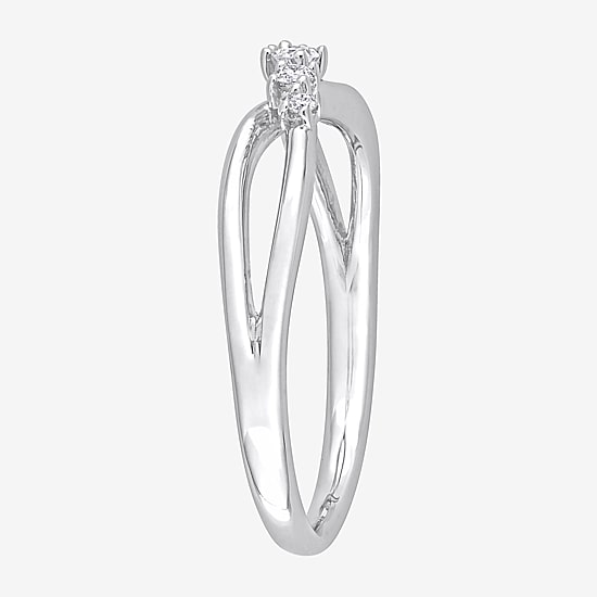 Womens 1/10 CT. T.W. Natural White Diamond Sterling Silver Crossover Delicate Stackable Ring