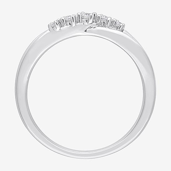 Womens 1/10 CT. T.W. Natural White Diamond Sterling Silver Crossover Delicate Stackable Ring