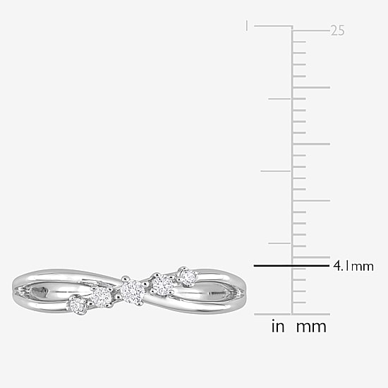 Womens 1/10 CT. T.W. Natural White Diamond Sterling Silver Crossover Delicate Stackable Ring