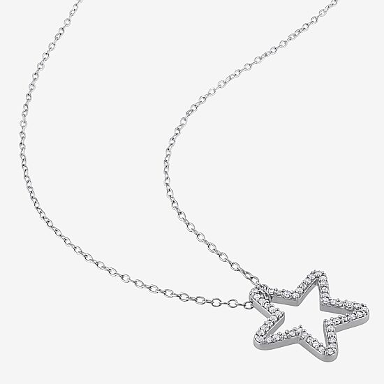 Womens 1/5 CT. Natural White Diamond Sterling Silver Star 18 Inch Pendant Necklace