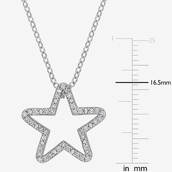 Womens 1/5 CT. Natural White Diamond Sterling Silver Star 18 Inch Pendant Necklace