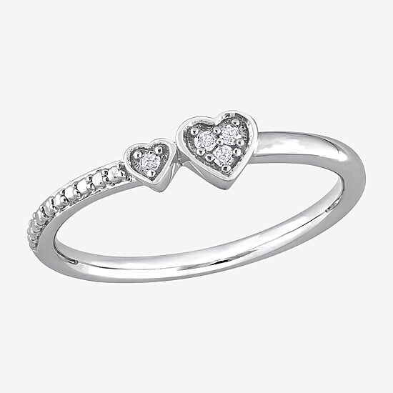Womens Diamond Accent Natural White Diamond Sterling Silver Heart Delicate Stackable Ring
