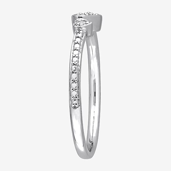 Womens Diamond Accent Natural White Diamond Sterling Silver Heart Delicate Stackable Ring