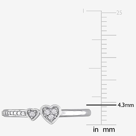 Womens Diamond Accent Natural White Diamond Sterling Silver Heart Delicate Stackable Ring