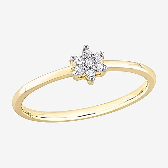 Womens Diamond Accent Natural White Diamond 18K Gold Over Silver Flower Delicate Stackable Ring