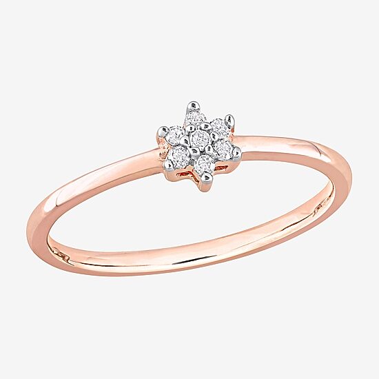 Womens Diamond Accent Natural White Diamond 18K Rose Gold Over Silver Flower Delicate Stackable Ring