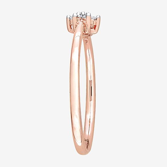 Womens Diamond Accent Natural White Diamond 18K Rose Gold Over Silver Flower Delicate Stackable Ring