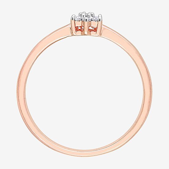 Womens Diamond Accent Natural White Diamond 18K Rose Gold Over Silver Flower Delicate Stackable Ring