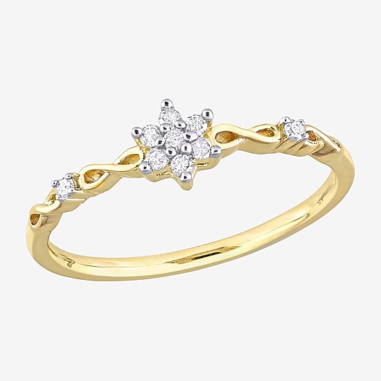 Womens 1/10 CT. T.W. Natural White Diamond 18K Gold Over Silver Flower Delicate Stackable Ring
