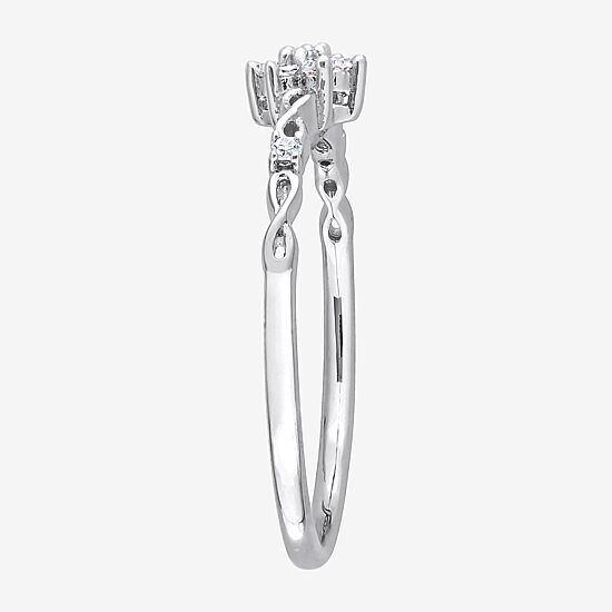 Womens 1/10 CT. T.W. Natural White Diamond Sterling Silver Flower Delicate Stackable Ring