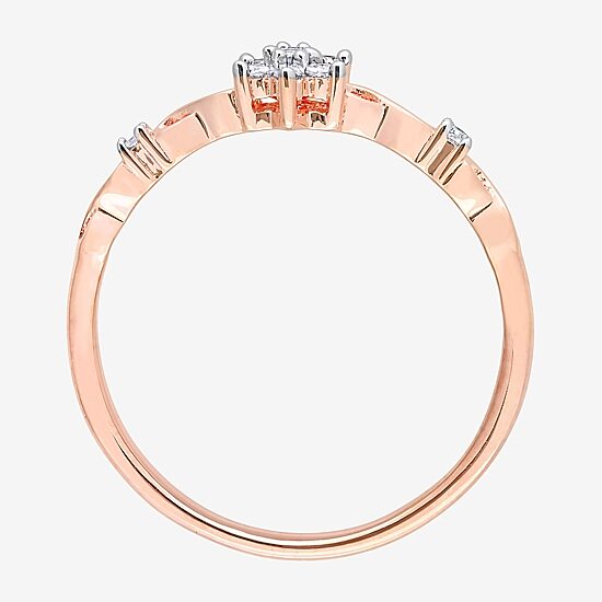 Womens 1/10 CT. T.W. Natural White Diamond 18K Rose Gold Over Silver Flower Delicate Stackable Ring