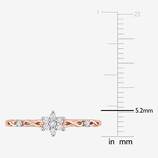 Womens 1/10 CT. T.W. Natural White Diamond 18K Rose Gold Over Silver Flower Delicate Stackable Ring