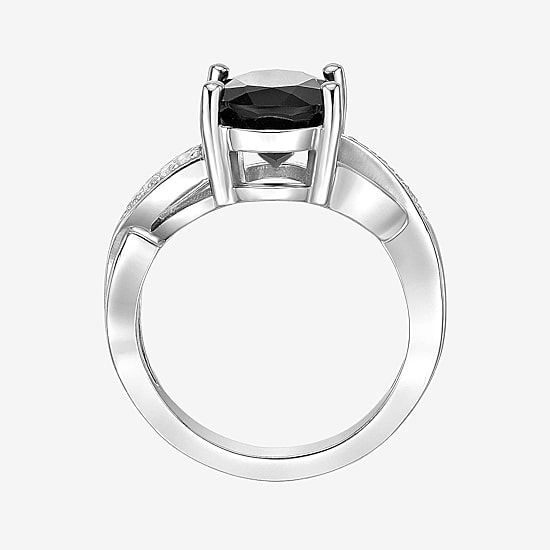 Womens Genuine Black Onyx Sterling Silver Oval Cocktail Ring
