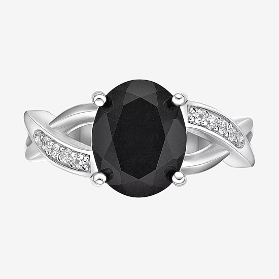 Womens Genuine Black Onyx Sterling Silver Oval Cocktail Ring
