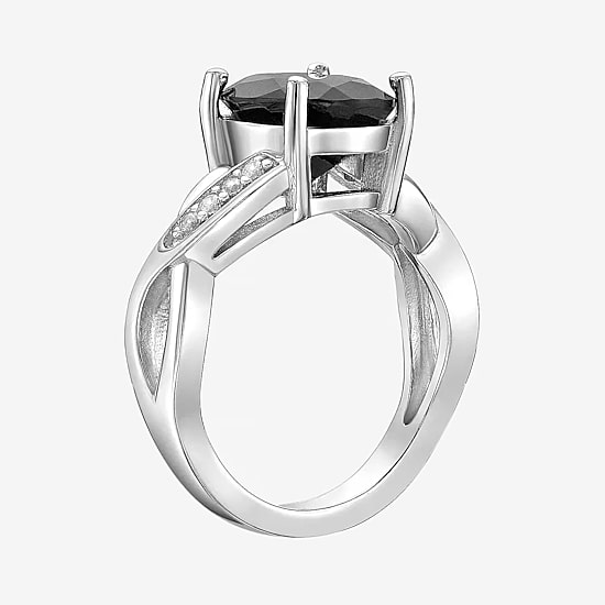 Womens Genuine Black Onyx Sterling Silver Oval Cocktail Ring
