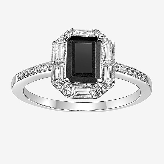 Womens Genuine Black Onyx Sterling Silver Cocktail Ring