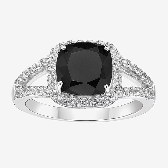 Womens Genuine Black Onyx Sterling Silver Cushion Cocktail Ring