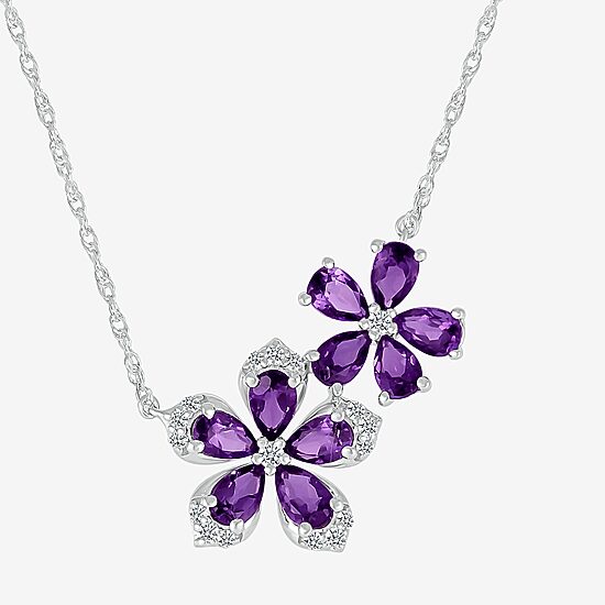 Womens Genuine Purple Amethyst Sterling Silver Flower Set