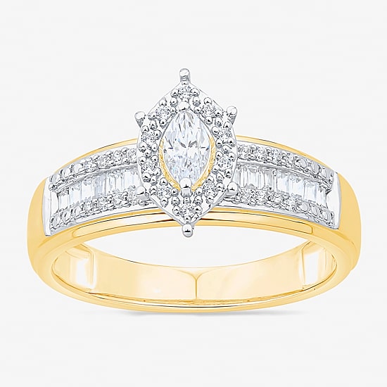 Womens 3/4 CT. T.W. Natural White Diamond 10K Two Tone Gold Marquise Side Stone Halo Bridal Set