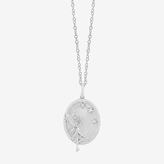 Enchanted Disney Fine Jewelry Womens 1/6 CT. T.W. Genuine White Mother Of Pearl Sterling Silver 18 Inch Pendant Necklace