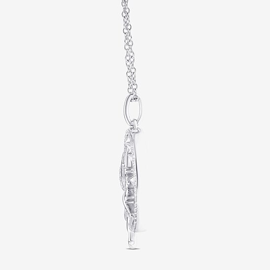 Enchanted Disney Fine Jewelry Womens 1/6 CT. T.W. Genuine White Mother Of Pearl Sterling Silver 18 Inch Pendant Necklace
