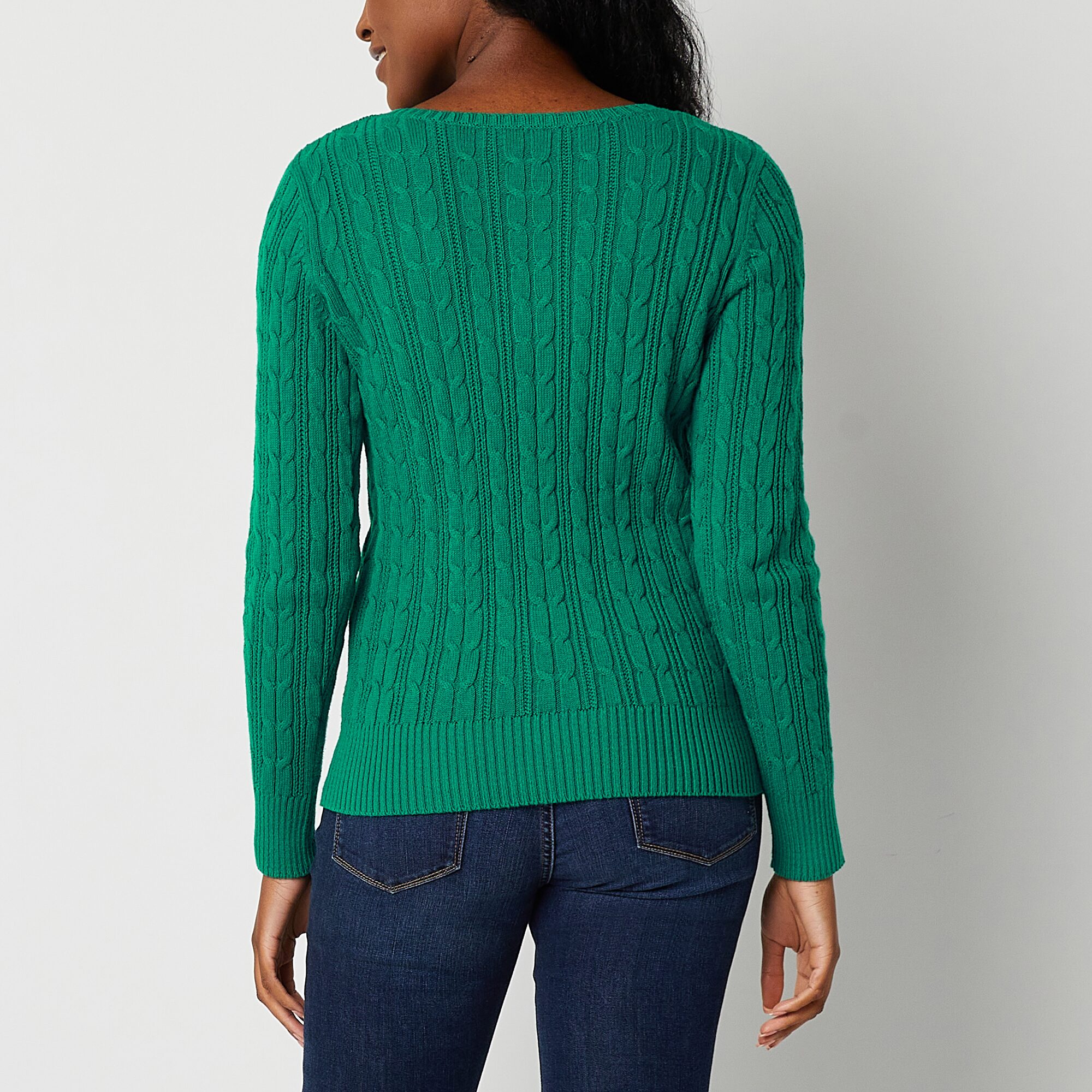 St. John's Bay Womens V Neck Cable Knit Pullover Sweater