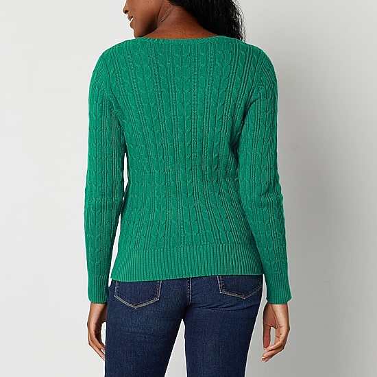 St. John's Bay Womens V Neck Cable Knit Pullover Sweater