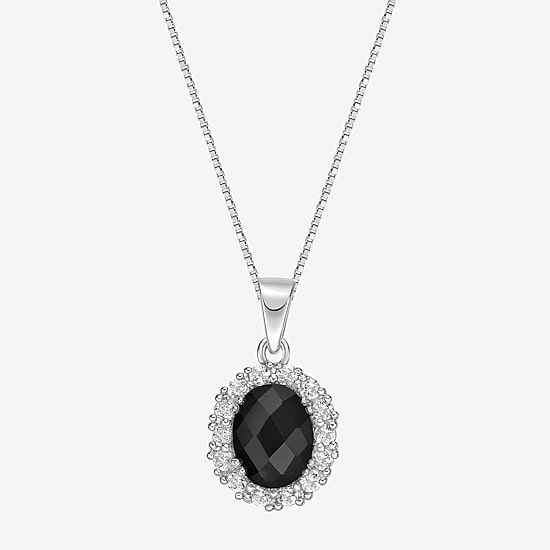 Womens Genuine Black Onyx Sterling Silver Oval 18 Inch Pendant Necklace