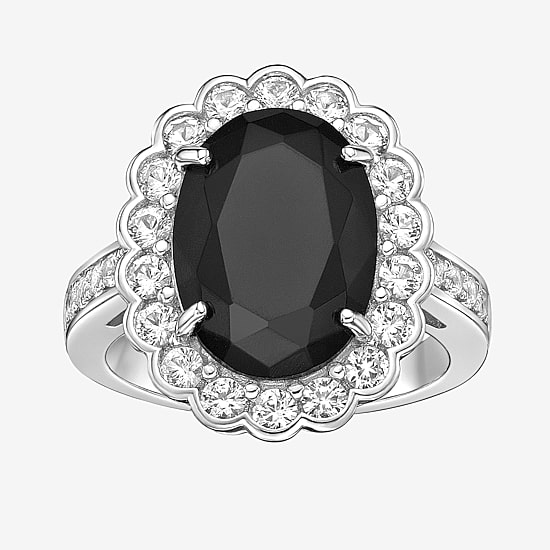Womens Genuine Black Onyx Sterling Silver Oval Cocktail Ring