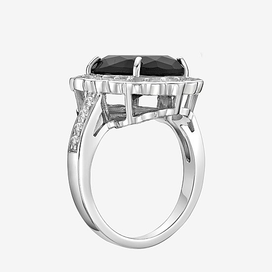 Womens Genuine Black Onyx Sterling Silver Oval Cocktail Ring