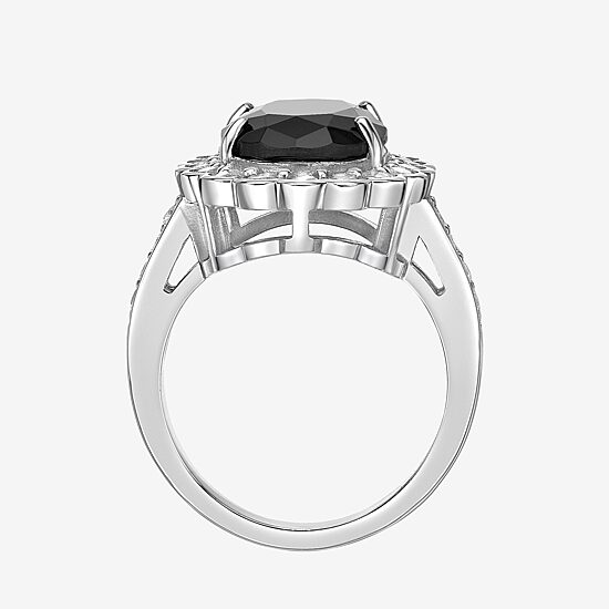 Womens Genuine Black Onyx Sterling Silver Oval Cocktail Ring