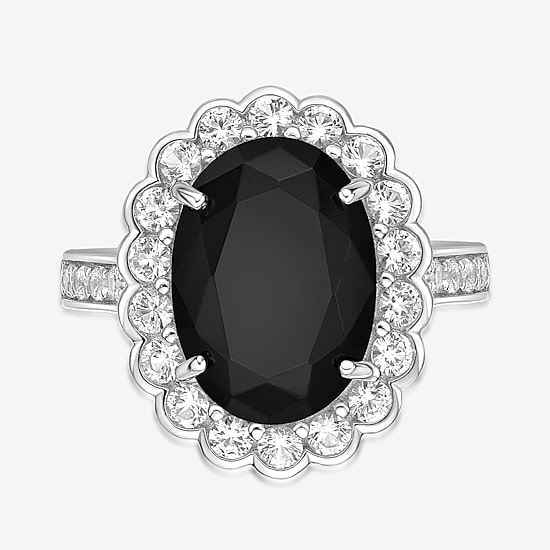 Womens Genuine Black Onyx Sterling Silver Oval Cocktail Ring