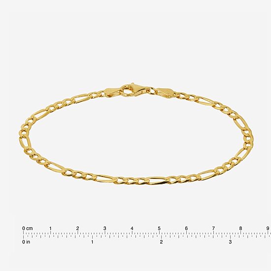 Made in Italy Womens 24K Gold Over Silver 9 Inch Semisolid Figaro Ankle Bracelet