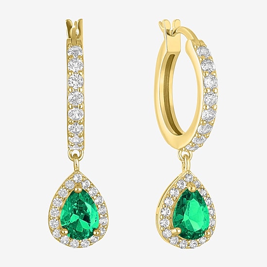 Lab Created Gemstone 14K Gold Over Silver Pear Drop Earrings