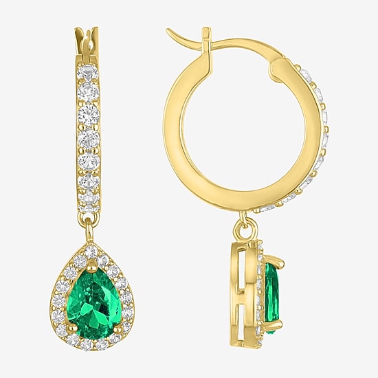 Lab Created Gemstone 14K Gold Over Silver Pear Drop Earrings