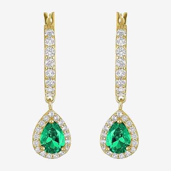 Lab Created Gemstone 14K Gold Over Silver Pear Drop Earrings
