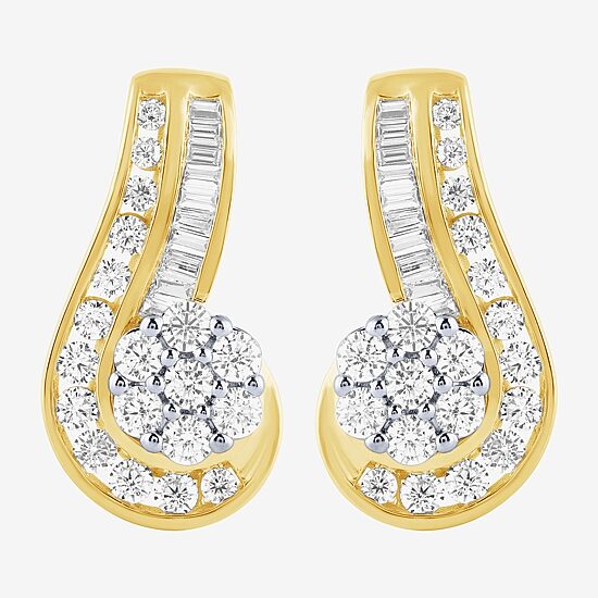 Diamond Blossom (G / Si2) Womens 2 CT. T.W. Lab Grown White Diamond 10K Gold Flower Drop Earrings