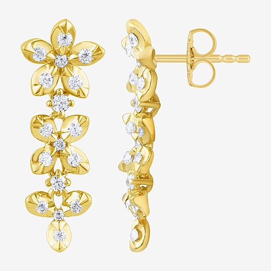 Diamond Blossom (G / Si2) Womens 1/2 CT. T.W. Lab Grown White Diamond 10K Gold Flower Drop Earrings