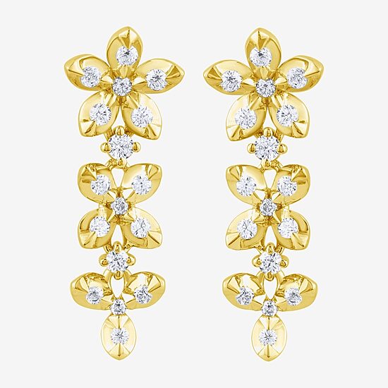 Diamond Blossom (G / Si2) Womens 1/2 CT. T.W. Lab Grown White Diamond 10K Gold Flower Drop Earrings