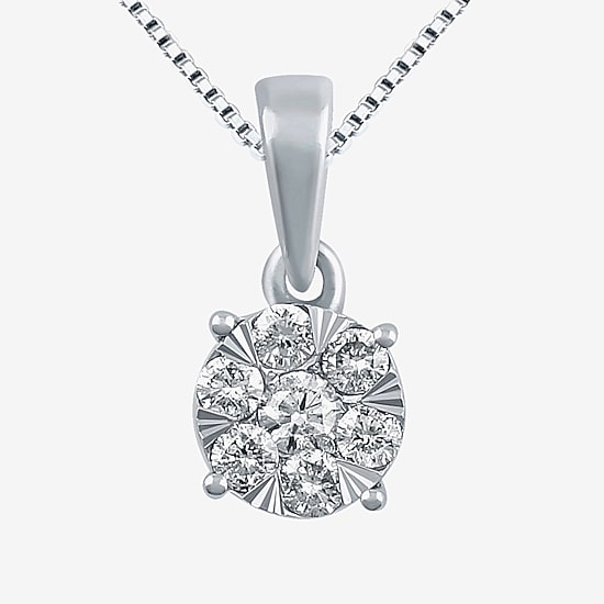 Diamond Blossom Womens 1/4 CT. T.W. Natural White Diamond 10K Gold Round 18 Inch Pendant Necklace