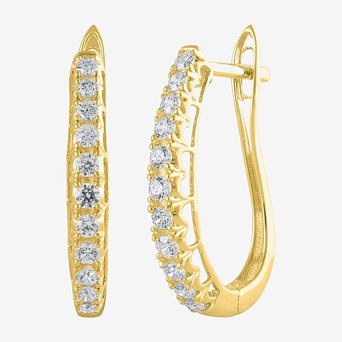 (H-I / I1) Womens 1/2 CT. T.W. Natural White Diamond 10K Gold 20.1mm Hoop Earrings, One Size, Yellow